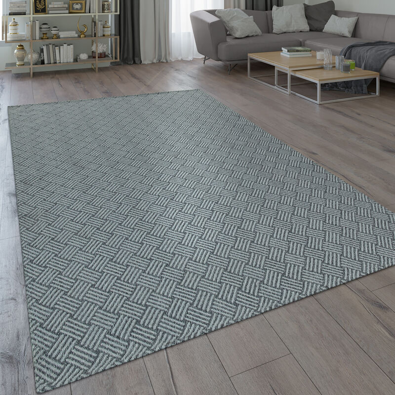 foto del prodotto tappeto moderno dal tessuto piatto con motivo intessuto intrecciato e design geometrico, in grigio 60x100 cm paco home