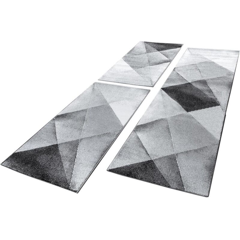 foto del prodotto tappeto moderno di design pelo corto alla moda tappeto melange in grigio nero bianco 2 pezzi 70x140 1 pezzo 70x250 paco home