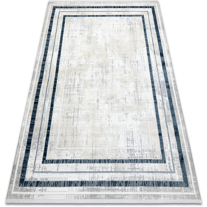 foto del prodotto tappeto moderno duke 51523 panna blu cornice strutturata, molto morbida, frange blue 180x270 cm