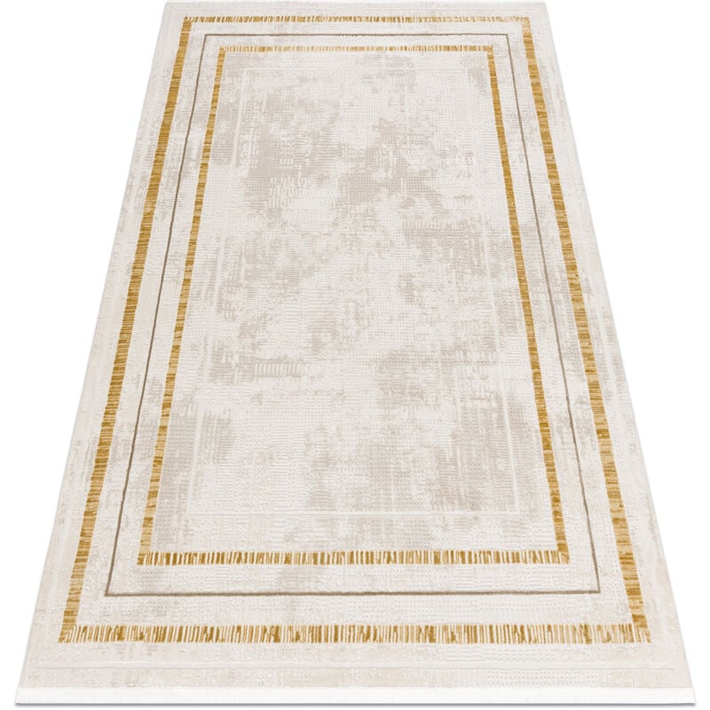 foto del prodotto tappeto moderno duke 51523 panna oro cornice strutturata, molto morbida, frange beige 80x150 cm