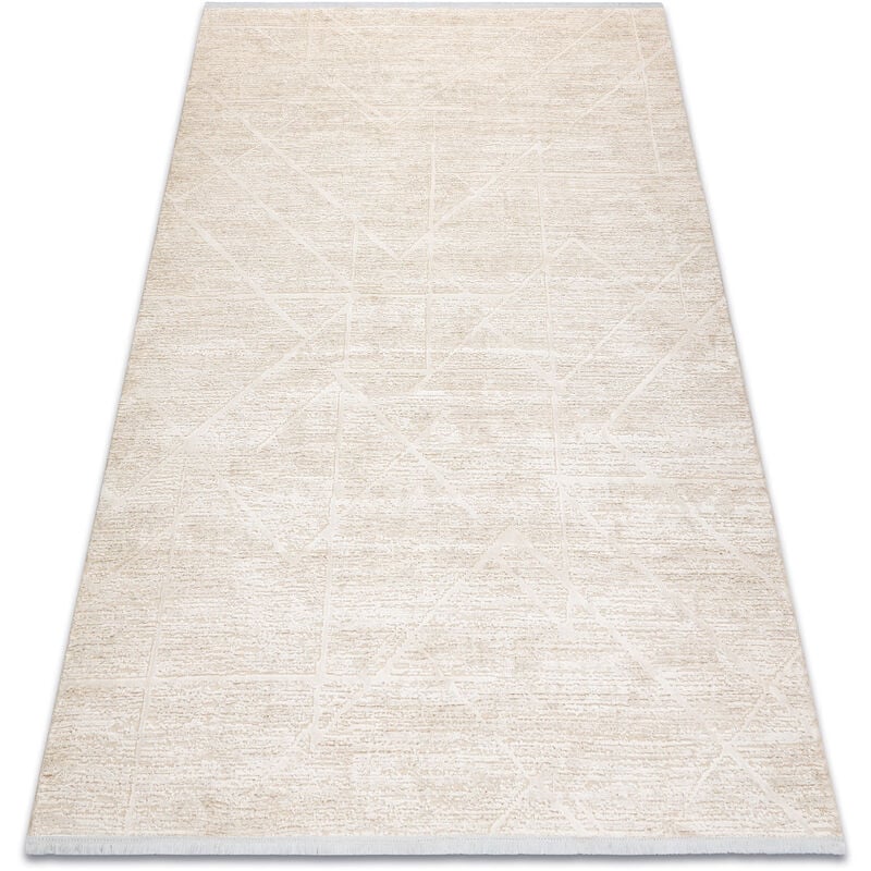 foto del prodotto tappeto moderno duke 51533 panna geometrico strutturata, molto morbida, frange beige 80x150 cm