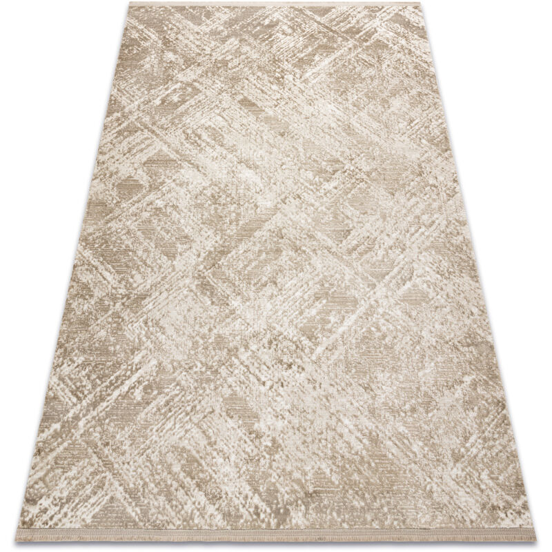 foto del prodotto tappeto moderno duke 51541 beige geometrico strutturata, molto morbida, frange beige 120x170 cm