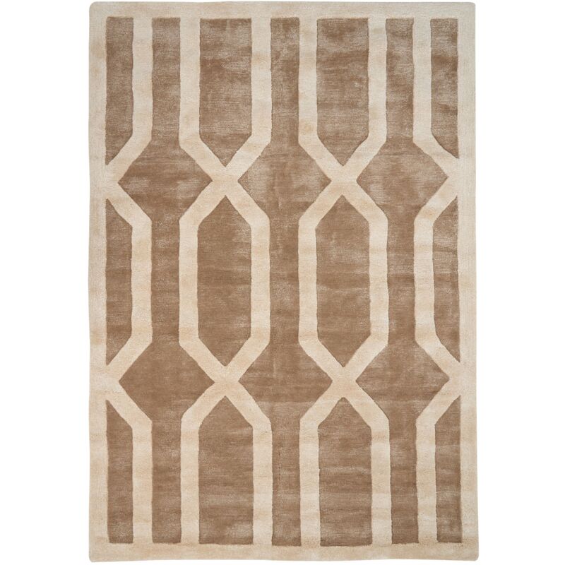 foto del prodotto tappeto moderno fatto a mano soggiorno corridoio 160 x 230 cm con motivo geometrico pelo basso lana viscosa beige marrone mahrin