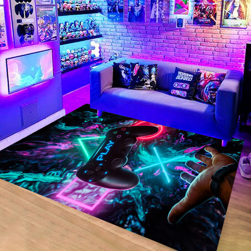 foto del prodotto tappeto moderno per camera da letto con controller per videogiochi, tappeto 3d per soggiorno per adolescenti e ragazzi, decorazione antiscivolo per