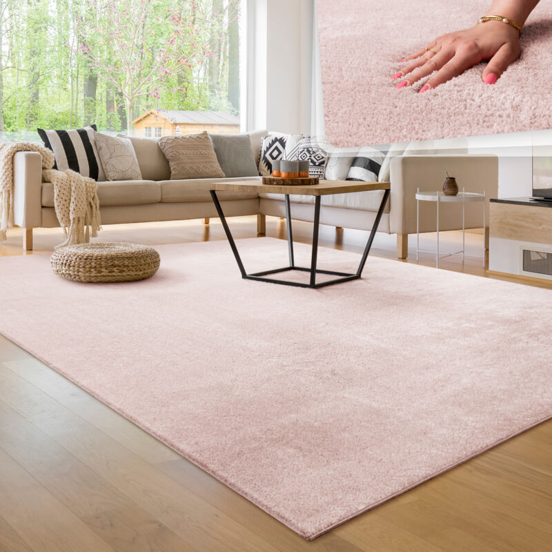 foto del prodotto tappeto moderno per soggiorno a pelo corto lavabile morbido uni effetto pelliccia antiscivolo 100x200 cm, rosa paco home