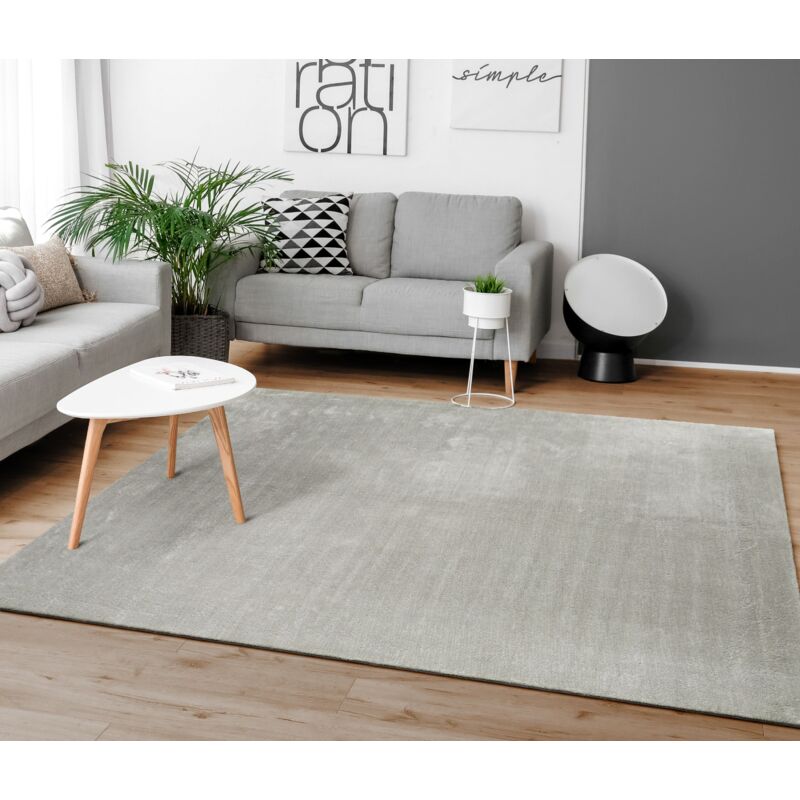 foto del prodotto tappeto moderno per soggiorno a pelo corto lavabile morbido uni effetto pelliccia antiscivolo 160x220 cm, argento paco home