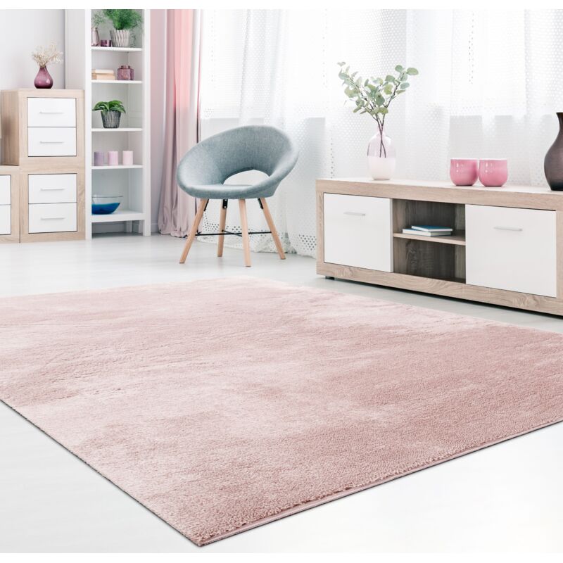 foto del prodotto tappeto moderno per soggiorno a pelo corto lavabile morbido uni effetto pelliccia antiscivolo 160x220 cm, rosa paco home
