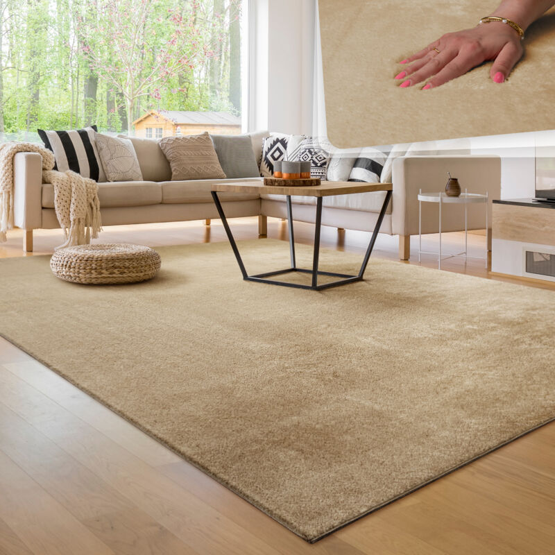 foto del prodotto tappeto moderno per soggiorno a pelo corto lavabile morbido uni effetto pelliccia antiscivolo 200x280 cm, beige 2 paco home