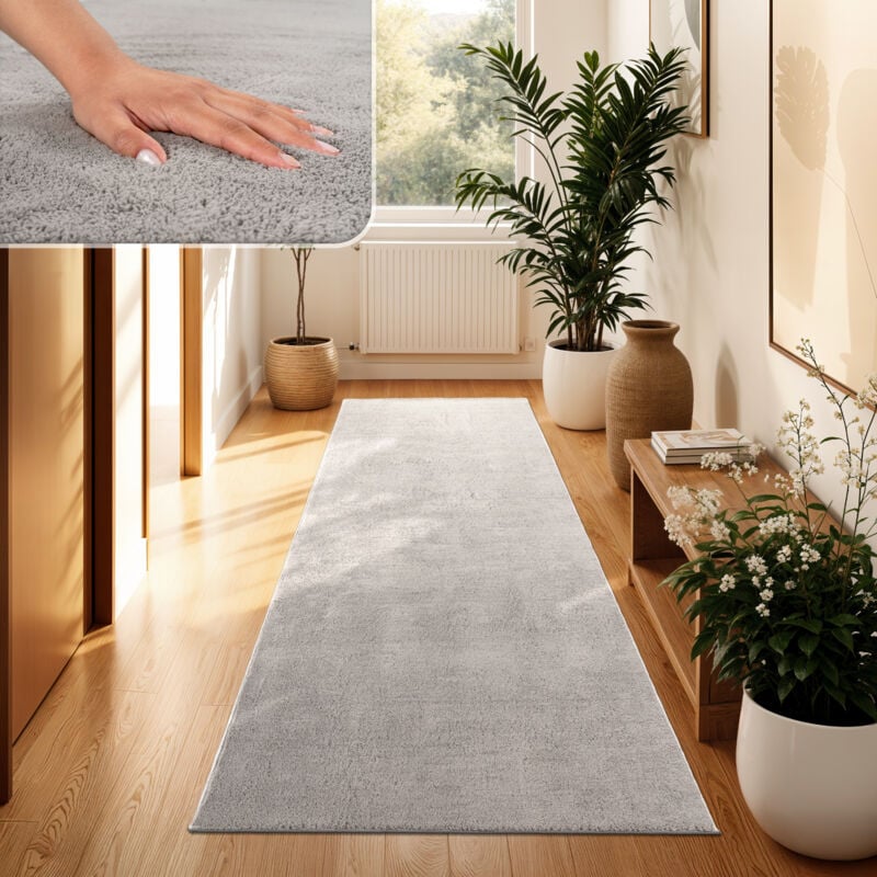 foto del prodotto tappeto moderno per soggiorno a pelo corto lavabile morbido uni effetto pelliccia antiscivolo grigio, 100x200 cm paco home