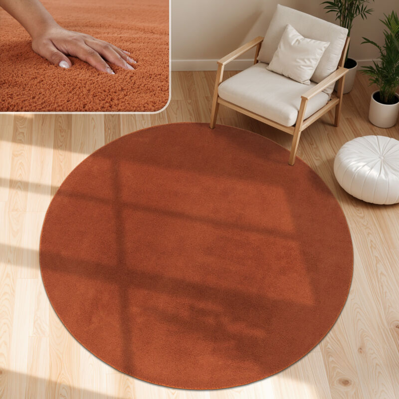 foto del prodotto tappeto moderno per soggiorno a pelo corto lavabile morbido uni effetto pelliccia antiscivolo rame, 80 cm tondo paco home