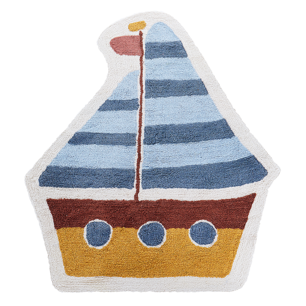 foto del prodotto tappeto multicolore in cotone 120 cm motivo decorativo a nave stile boho soggiorno cameretta bambini