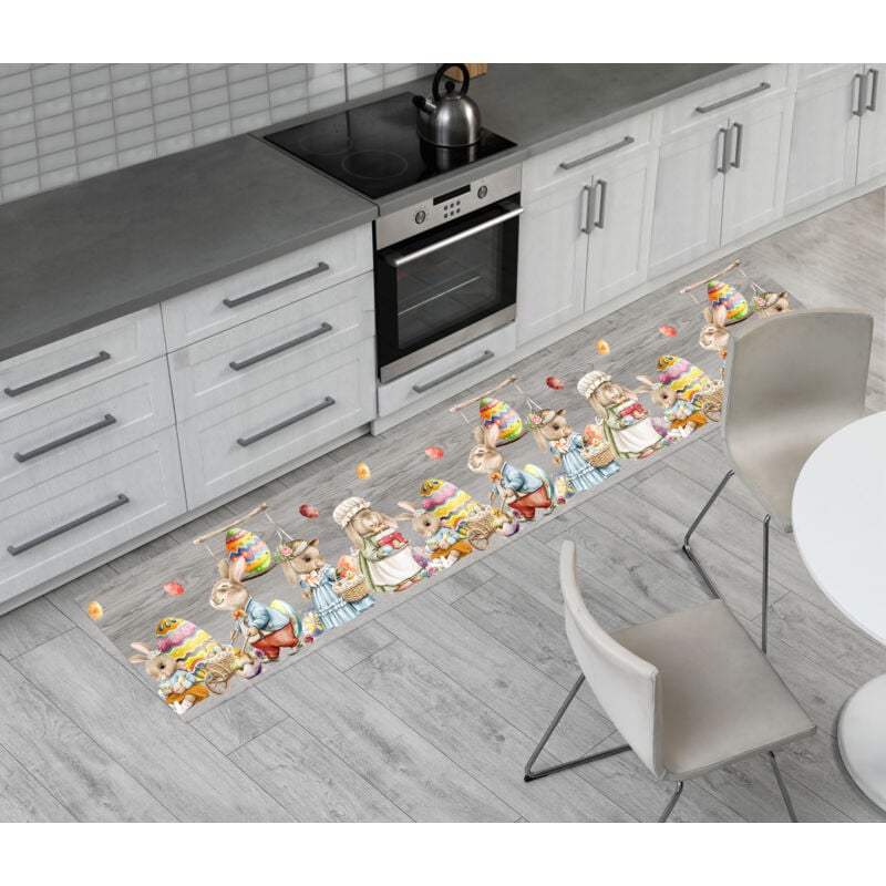 foto del prodotto tappeto pasqua passatoia cucina antiscivolo sottolavello funny bunny easter, misura50x50colorebunny easter