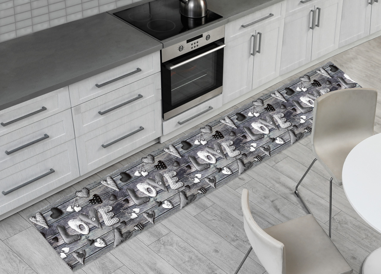 foto del prodotto tappeto passatoia antiscivolo con stampa digitale dis. love grigio 50x400 love grigio
