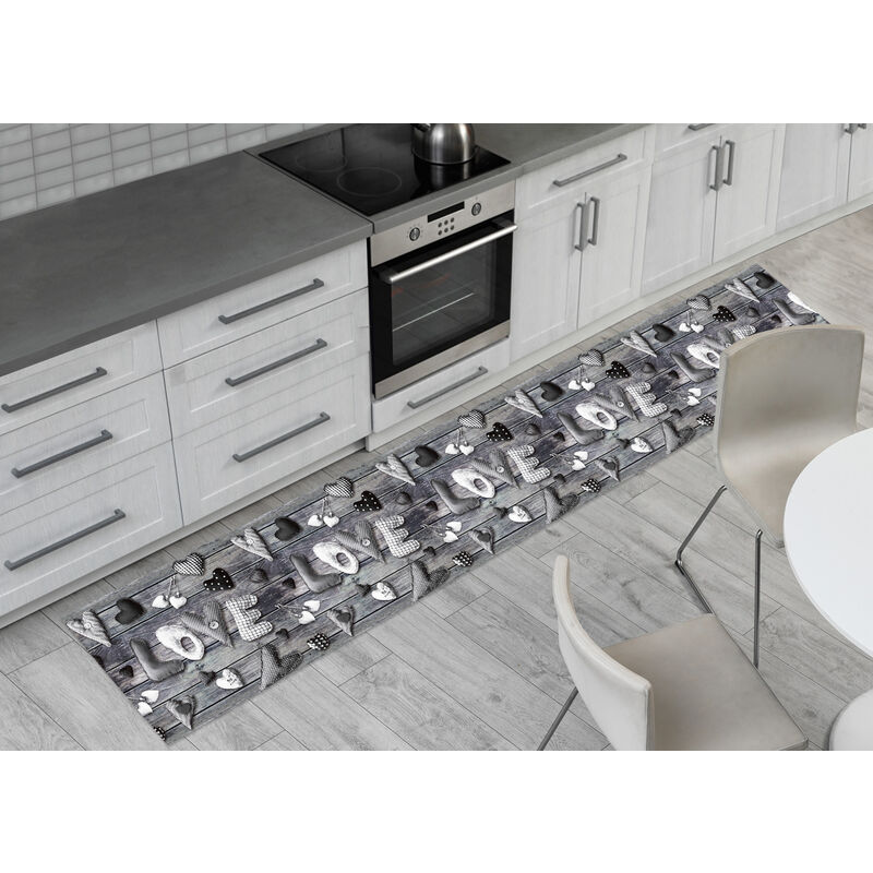 foto del prodotto tappeto passatoia antiscivolo con stampa digitale dis. love grigio, misura50x90colorelove grigio