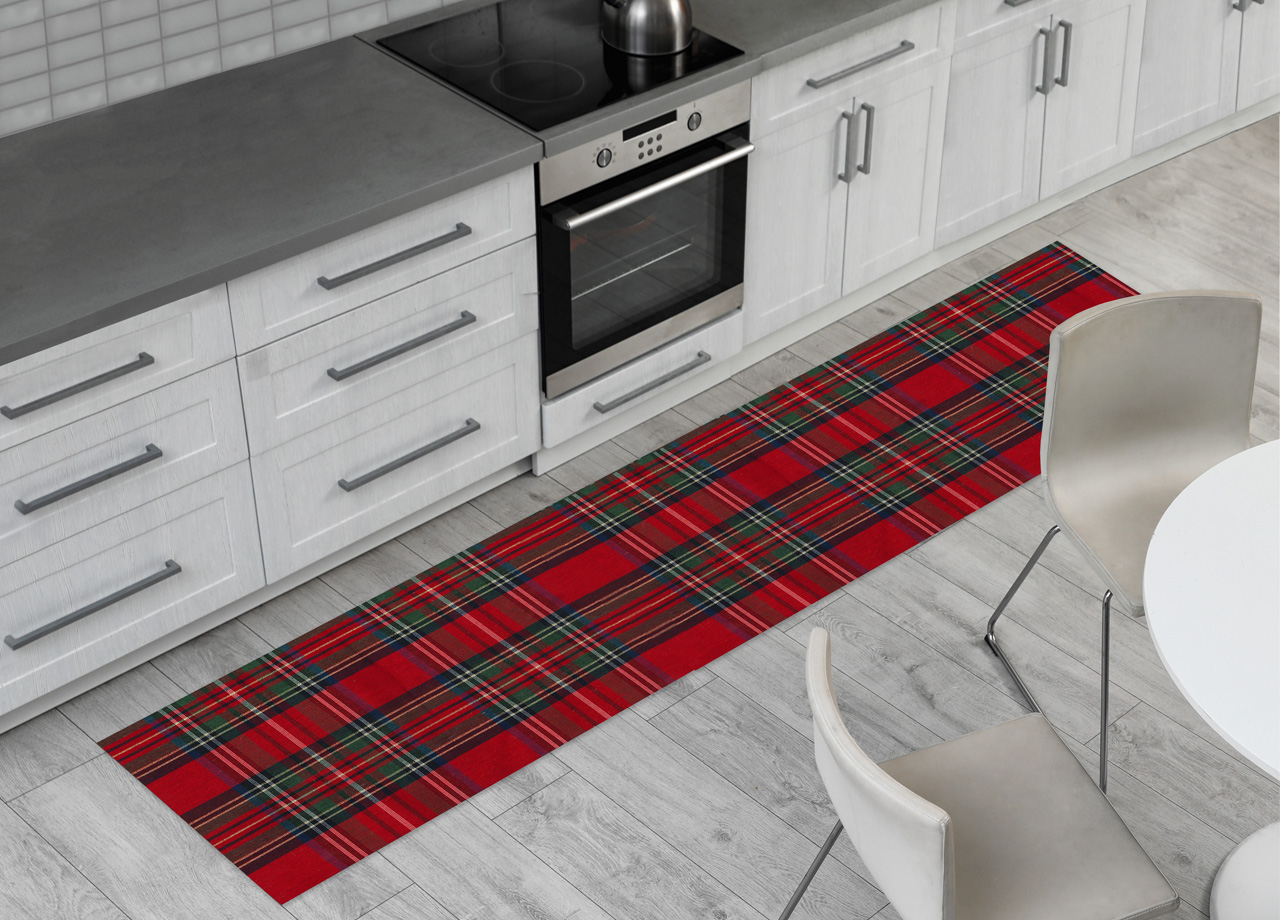 foto del prodotto tappeto passatoia con retro antiscivolo disegno natalina lurex tartan scozzese rosso 50x320 natalina