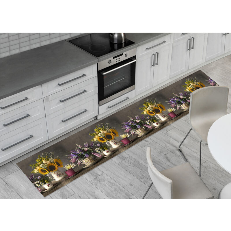 foto del prodotto tappeto passatoia cucina antiscivolo con stampa digitale dis. vasi girasoli 350, misura50x50coloregirasoli