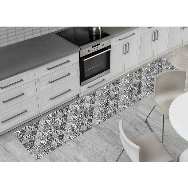 foto del prodotto tappeto passatoia cucina antiscivolo sottolavello digitale dis. maiolica grigio, misura50x50coloregrigio