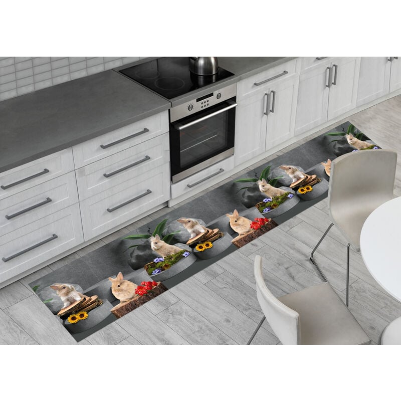 foto del prodotto tappeto passatoia cucina antiscivolo sottolavello digitale disegno coniglietti, misura50x50coloreconiglietti