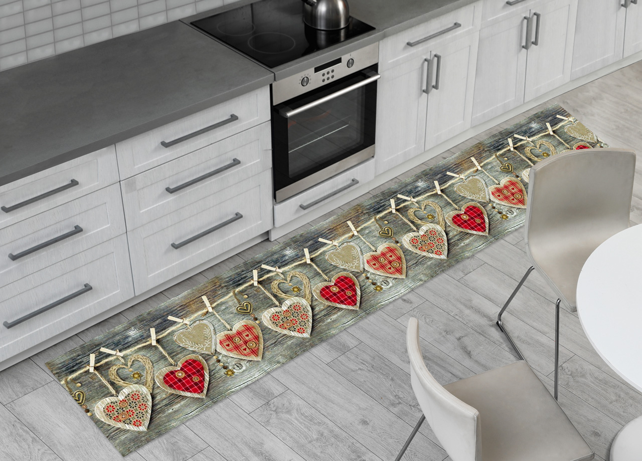 foto del prodotto tappeto passatoia cucina antiscivolo sottolavello digitale fantasie varie 50x280 cuori rosso