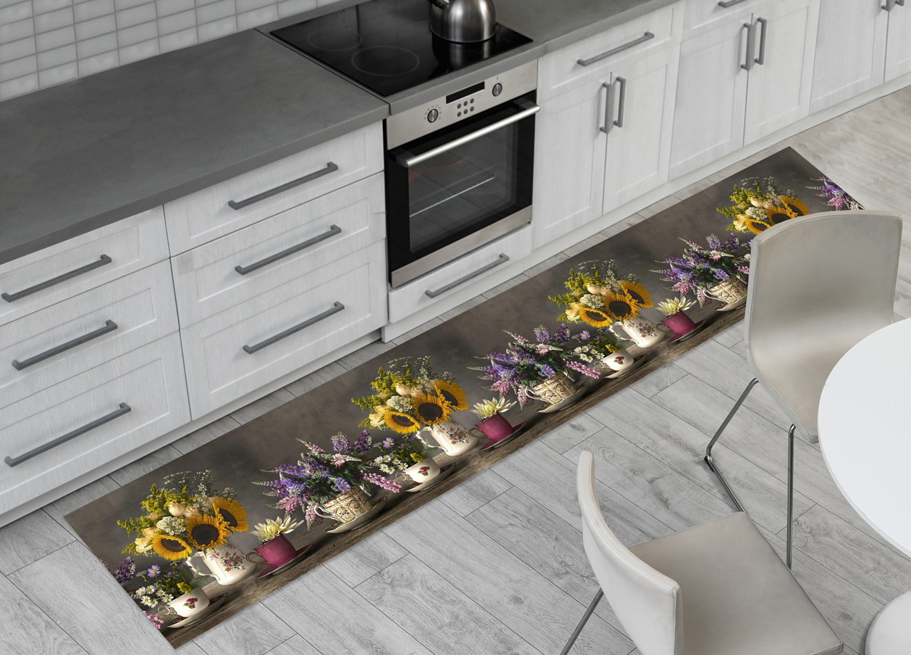 foto del prodotto tappeto passatoia cucina antiscivolo sottolavello digitale fantasie varie 50x500 vaso girasoli