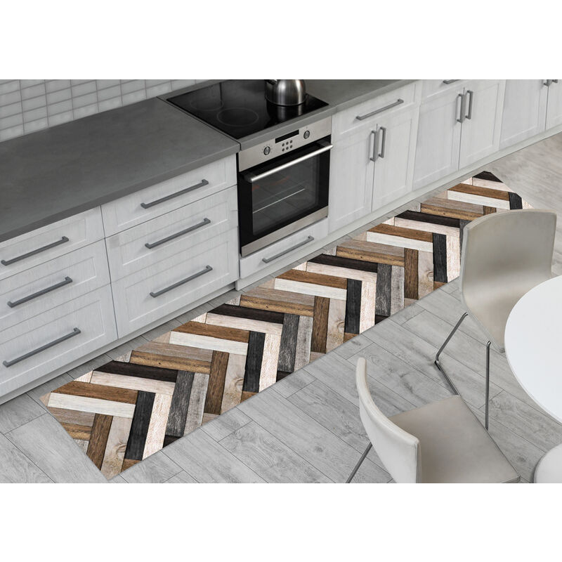 foto del prodotto tappeto passatoia cucina antiscivolo stampa digitale dis. listelli legno, misura50x230colorelegno