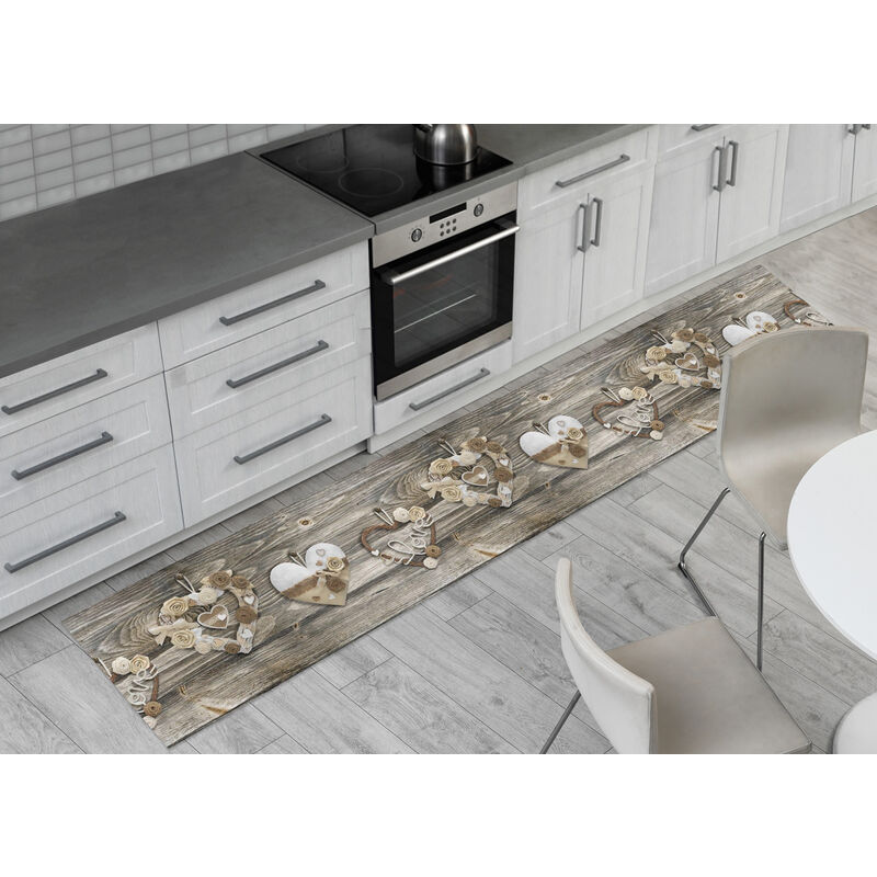 foto del prodotto tappeto passatoia cucina antiscivolo stampa digitale disegno cuori pizzo, misura50x320colorepizzo