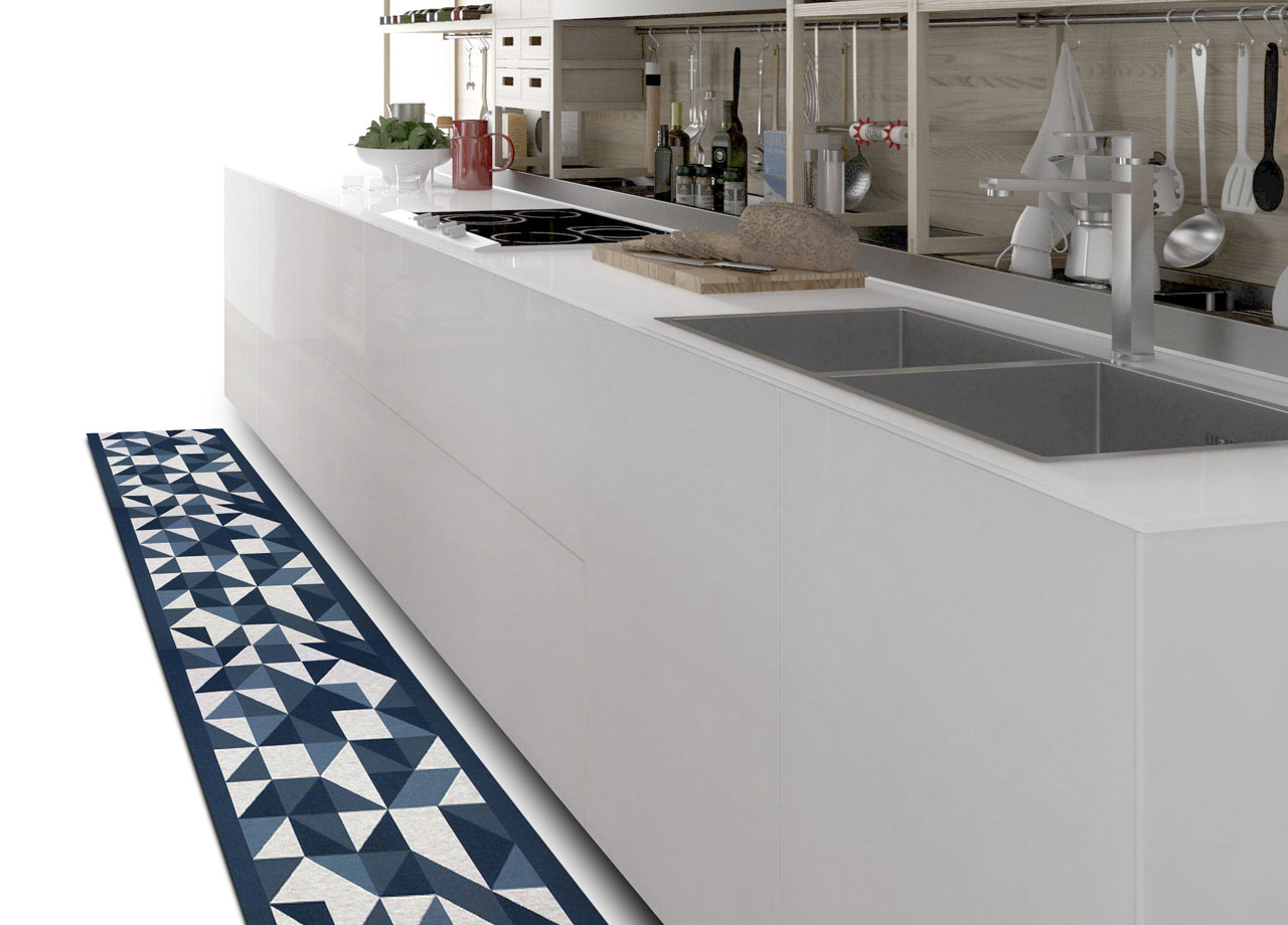 foto del prodotto tappeto passatoia cucina antiscivolo tessuto jacquard disegno origami blu 57x320 blu