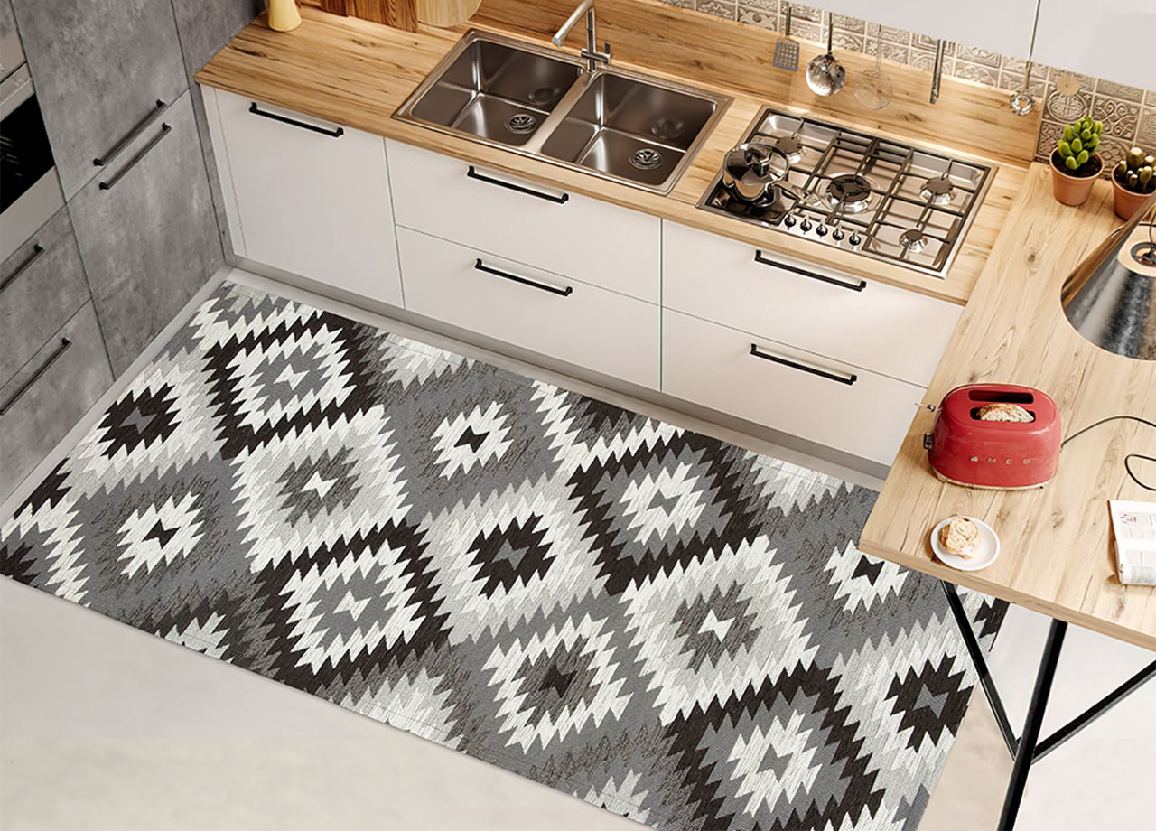foto del prodotto tappeto passatoia cucina corsia retro antiscivolo disegno avana colore nero by suardi 55x140 nero