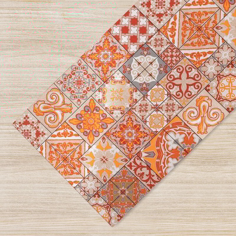 foto del prodotto tappeto passatoia fantasia made in italy antiscivolo lavabile aderente fantasia maiolica , piastrelle arancio 50x150cm