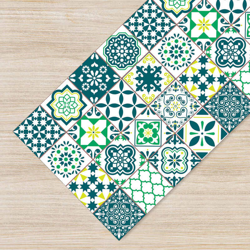 foto del prodotto tappeto passatoia fantasia made in italy in 3 colori fantasia piastrelle 50x100cm verde