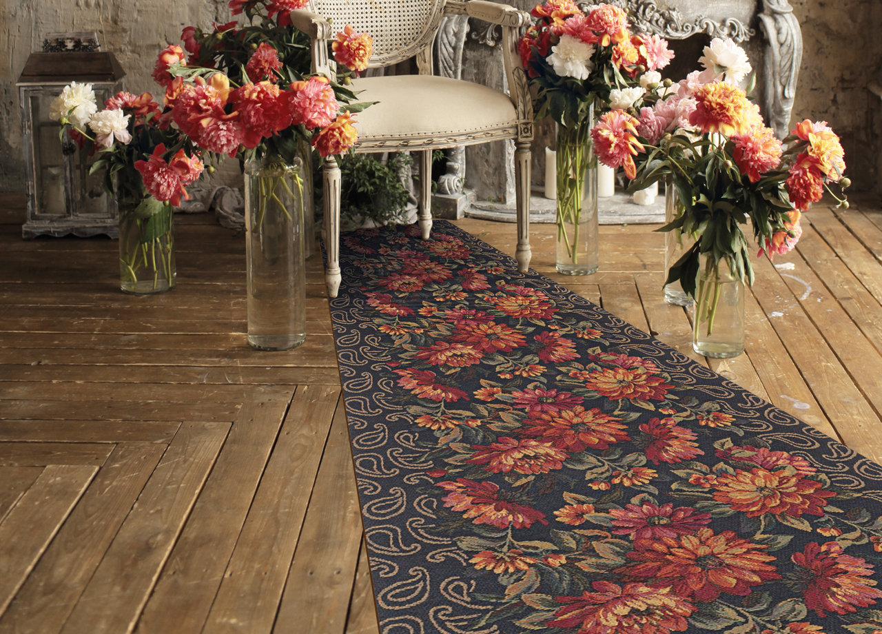 foto del prodotto tappeto passatoia in tessuto jacquard linea emozioni disegno dalia rosso 57x280 rosso