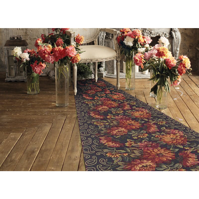 foto del prodotto tappeto passatoia in tessuto jacquard linea emozioni disegno dalia rosso, misura57x280colorerosso