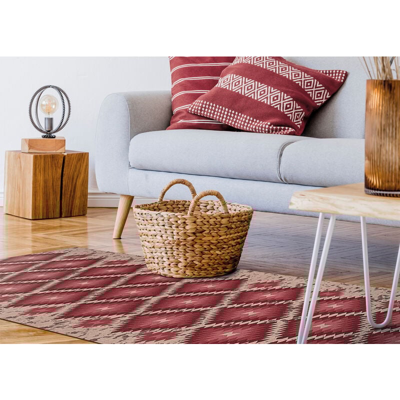 foto del prodotto tappeto passatoia in tessuto jacquard linea emozioni disegno oasi rosso, misura57x140colorerosso