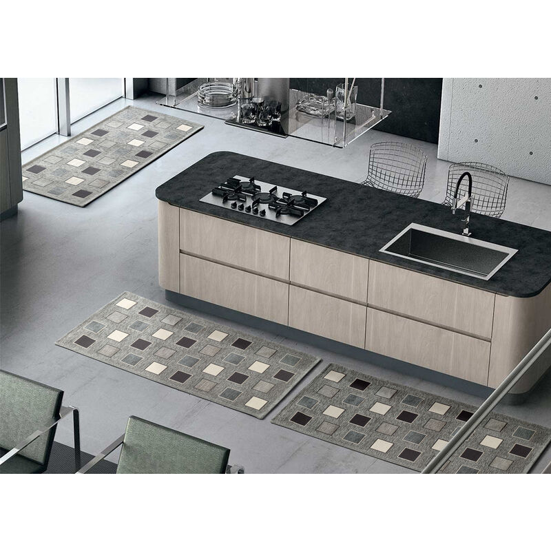 foto del prodotto tappeto passatoia runner cucina antiscivolo lavabile disegno square suardi, misura55x140coloreverde salvia