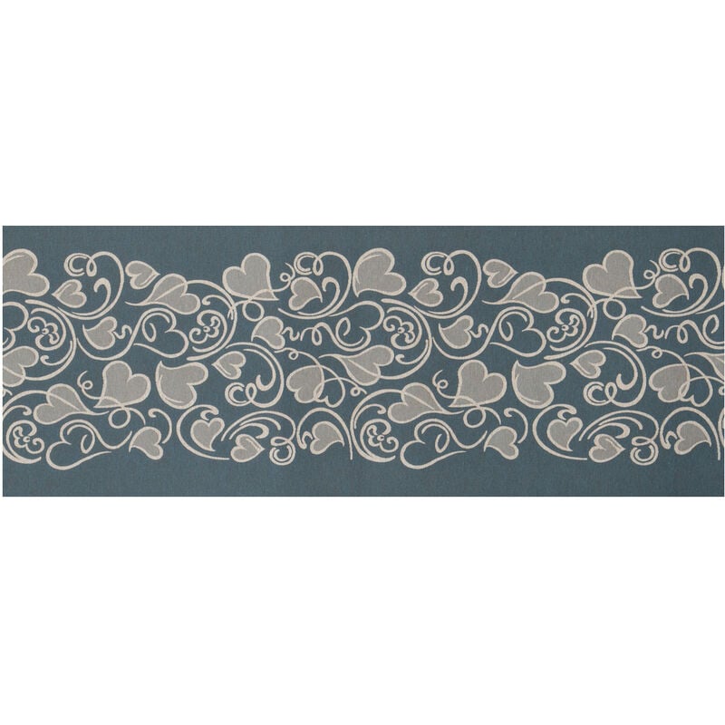 foto del prodotto tappeto passatoia tessuto jacquard linea emozioni disegno amour jeans, misura57x50colorejeans