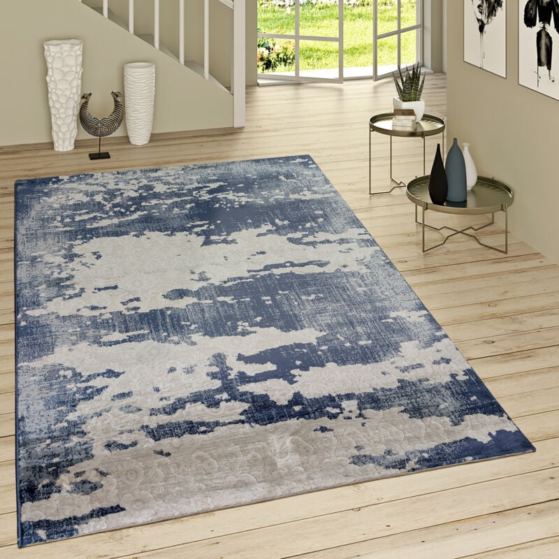 foto del prodotto tappeto pelo corto look usato ornamentale motivo blue jeans moderno in grigio blu 120x170 cm paco home