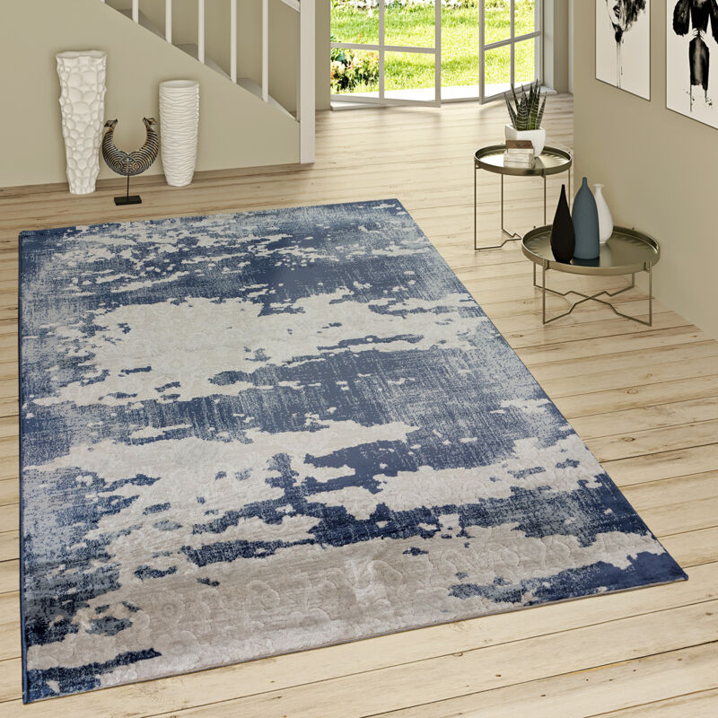 foto del prodotto tappeto pelo corto look usato ornamentale motivo blue jeans moderno in grigio blu 60x100 cm paco home
