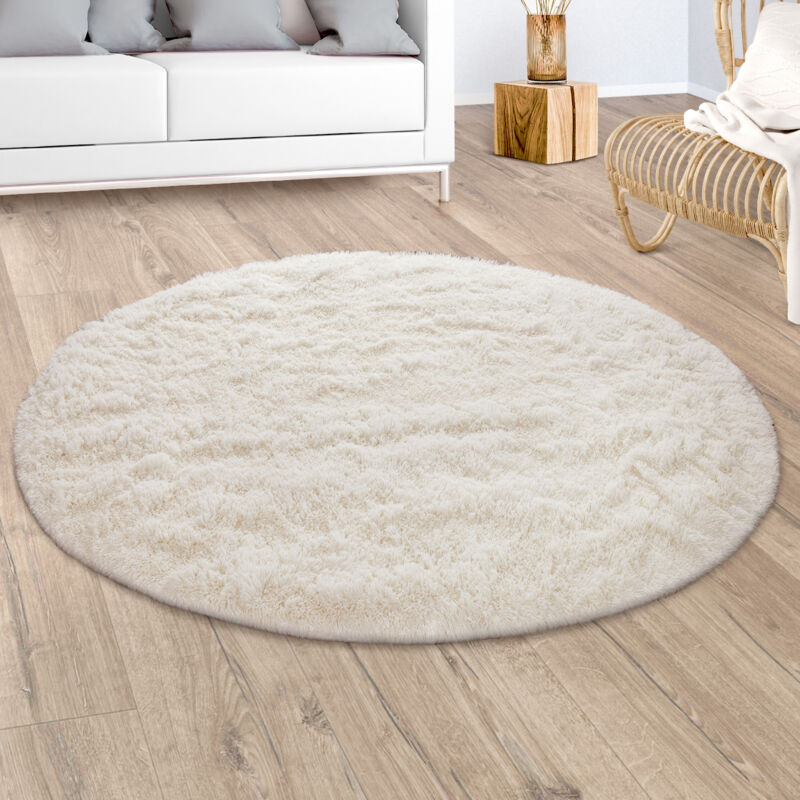 foto del prodotto tappeto pelo lungo salotto moderno shaggy tappeto pelliccia sintetica crema beige 120 cm tondo paco home