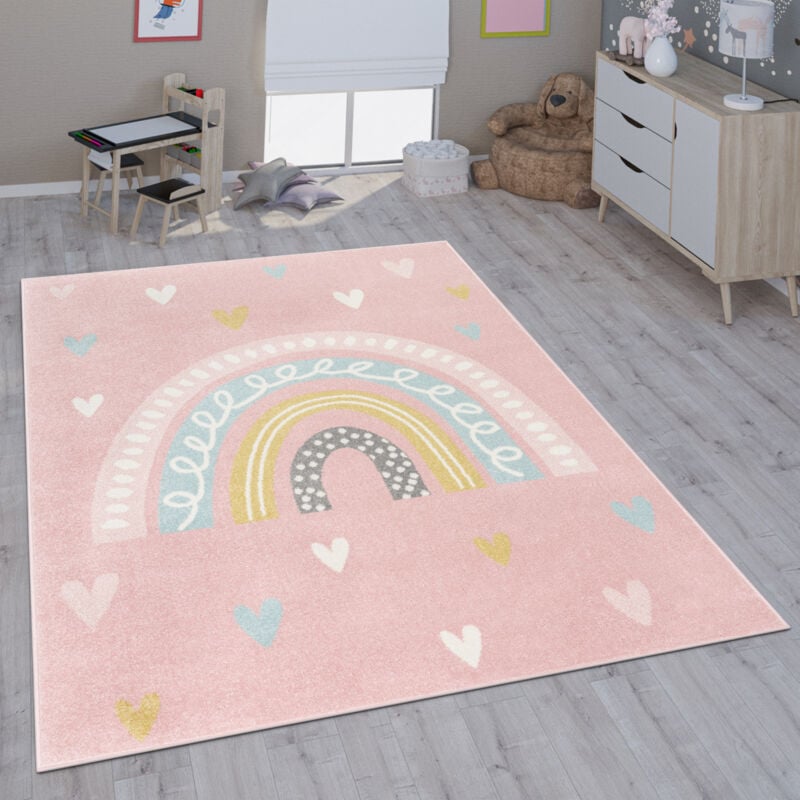 foto del prodotto tappeto per bambini cameretta bambine bambini diversi motivi e dimensioni 120x160 cm, rosa bianco paco home