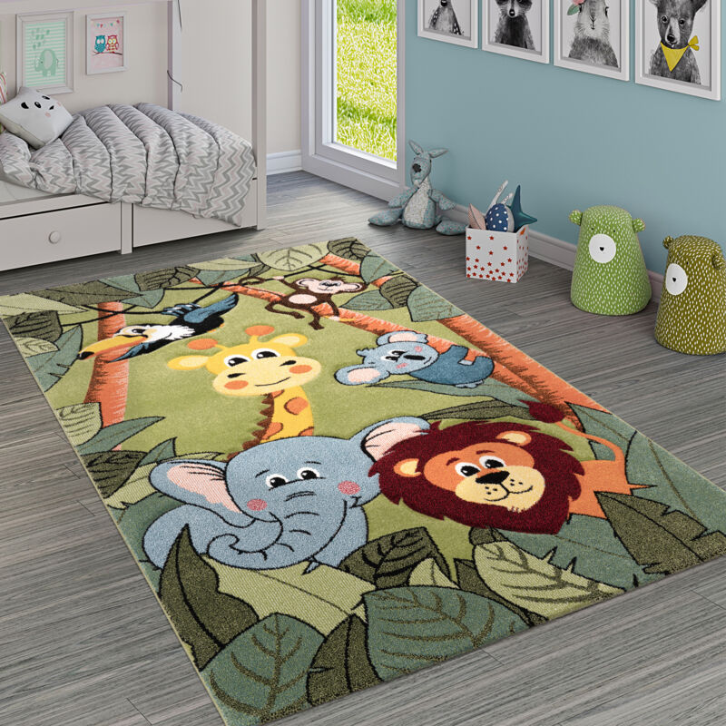 foto del prodotto tappeto per bambini giungla con animali verde 80x150 cm paco home