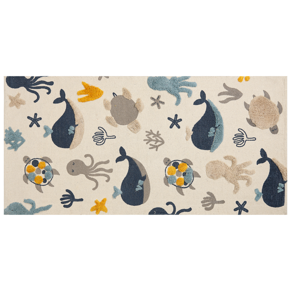 foto del prodotto tappeto per bambini in cotone con motivo animale 80 x 150 cm tessuto a mano multicolore cameretta camera dei bambini