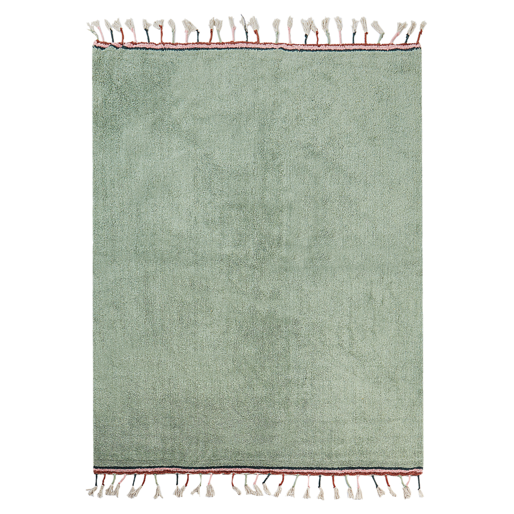 foto del prodotto tappeto per bambini in cotone verde 140 x 200 cm rettangolare con nappe motivi solidi tappeto per bambini moderno e boh mien