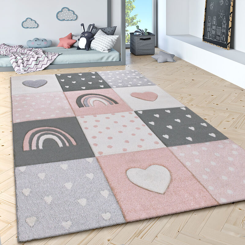 foto del prodotto tappeto per bambini per cameretta color pastello 3d di nuvole stelle arcobaleno 120 cm tondo, pink 6 paco home