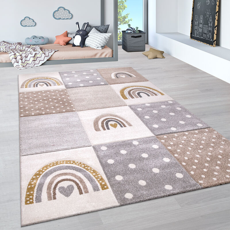 foto del prodotto tappeto per bambini per cameretta color pastello 3d di nuvole stelle arcobaleno 120x170 cm, beige 2 paco home