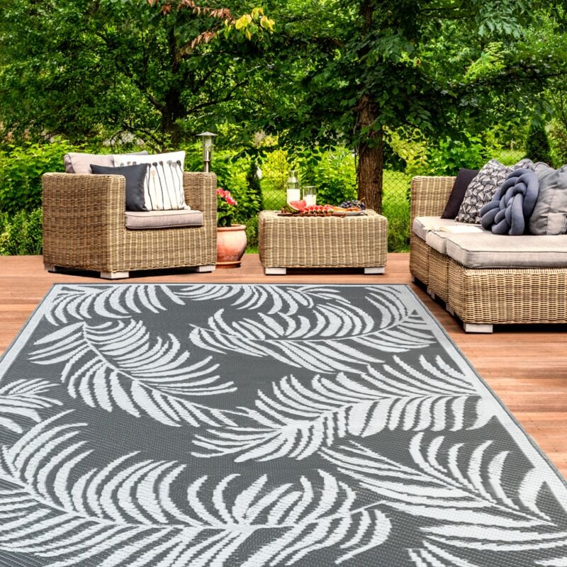 foto del prodotto tappeto per esterni coco tropical grigio e bianco 160 x 260 cm