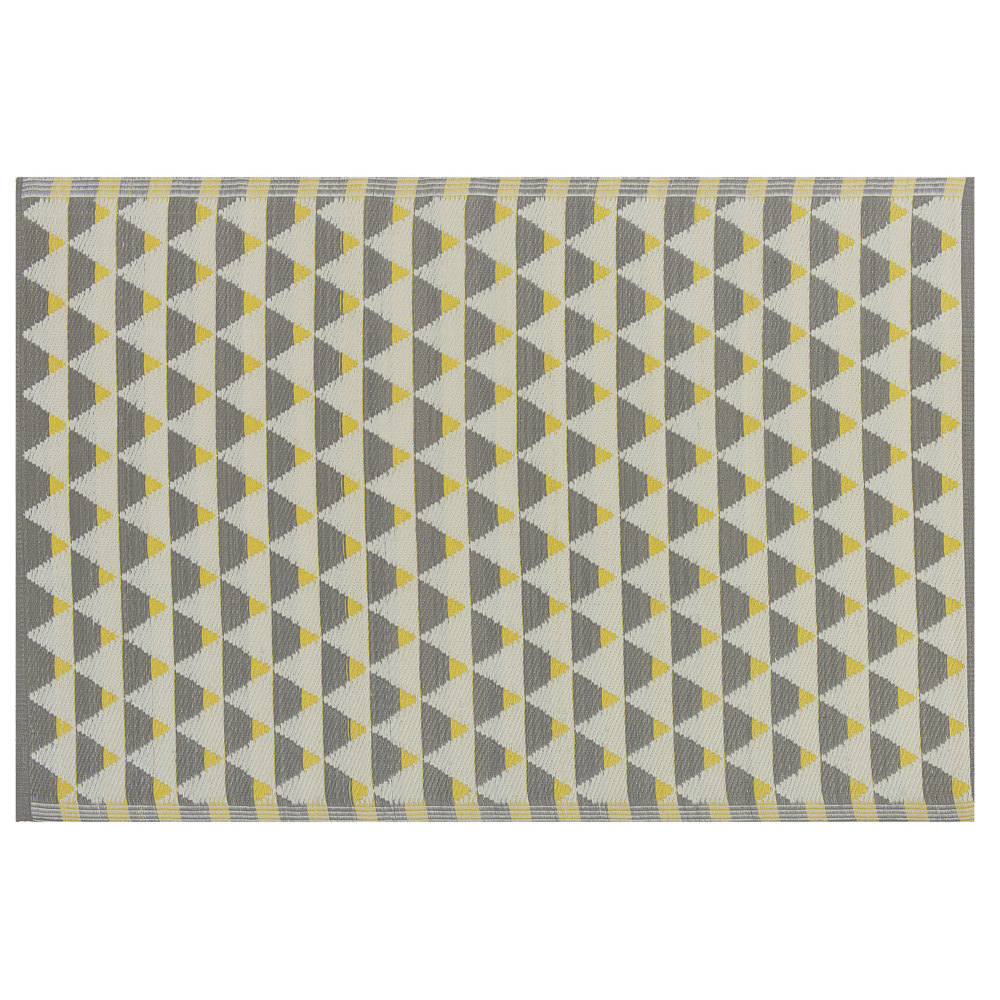 foto del prodotto tappeto per esterni grigio e giallo materiali sintetici rettangolare 120 x 180 cm motivo a triangolo accessori da balcone