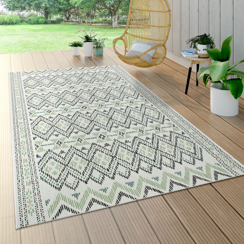 foto del prodotto tappeto per esterni, per la terrazza e il balcone, con motivo geometrico, moderno, in verde 120x170 cm paco home