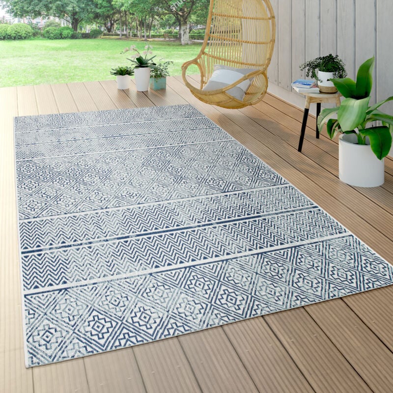 foto del prodotto tappeto per esterni resistente alle intemperie balcone cucina vintage moderno motivo marocchino blu crema bianco 80x150 cm paco home