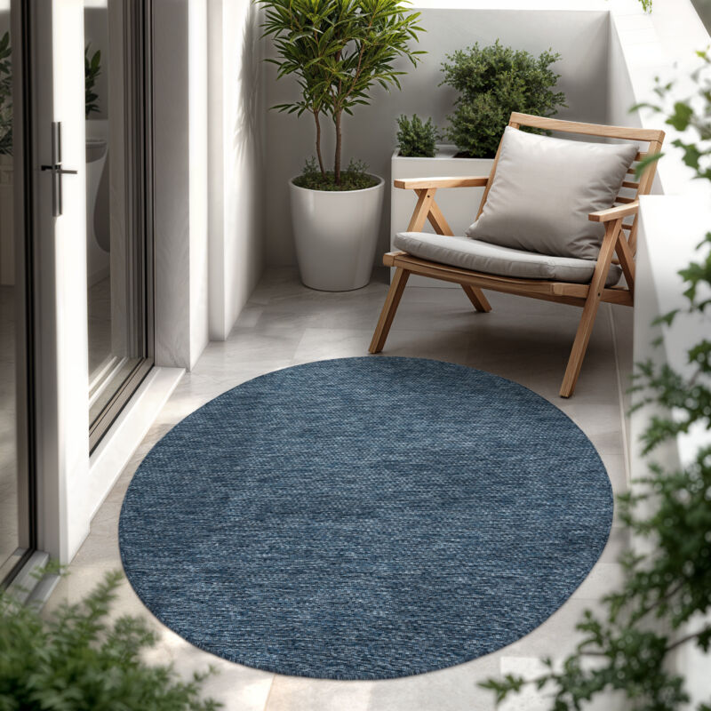 foto del prodotto tappeto per esterno balcone terrazza tappeto cucina monocolore m lange blu, 120 cm tondo paco home