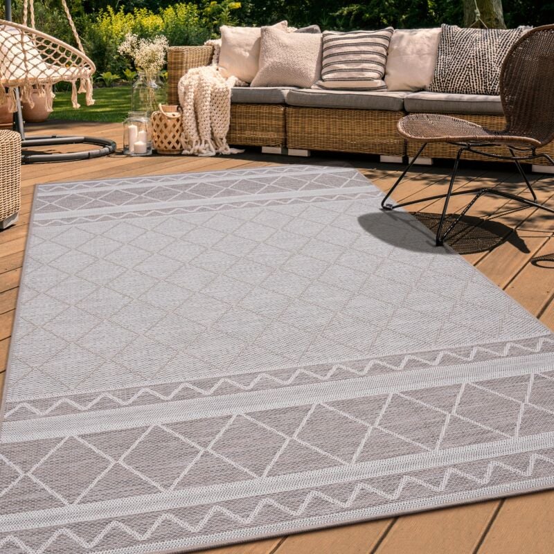 foto del prodotto tappeto per esterno da balcone terrazza tappeto cucina moderno boho etnico 120 cm tondo, beige 4 paco home